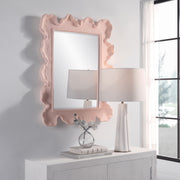 Uttermost Sea Coral 09955 pink modern coastal rectangle bathroom vanity mirror with organic coral-inspired textured frame, 27 in. W x 34 in. H