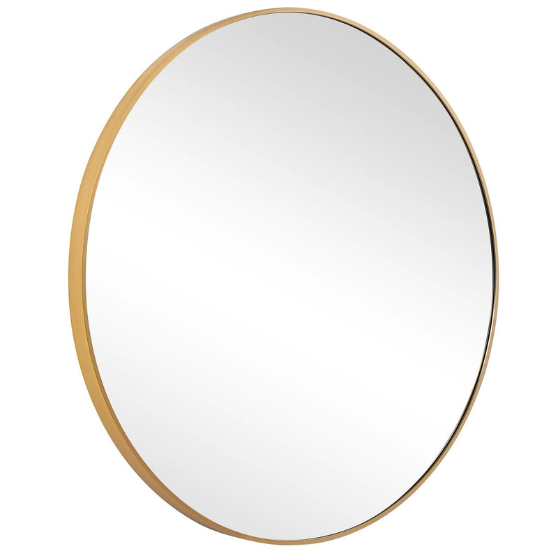 Arculo Brushed Gold Mirror | Modern Round Aluminum Frame Bathroom Vanity Mirror (34 in. W x 34 in. H x 2 in. D)