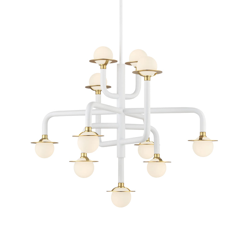 George Kovacs P5511-706-L Tubular 11 Light Chandelier -Matte White w/ Honey Gold