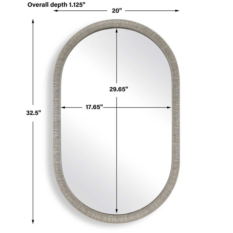 Nuvell Radiant Silver Mirror | Modern Oval Engineered Polymer Frame Bathroom Vanity Mirror (20 in. W x 33 in. H x 1 in. D)