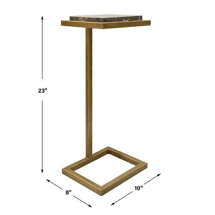 Riva Accent Table | Antiqued Gold and Brown Emperador Marble Top (10 in. W x 23 in. H x 8 in. D)