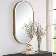 Uttermost Lago 09914 antiqued golden bronze modern oval bathroom vanity mirror with petite iron frame and beveled glass, 21 in. W x 40 in. H