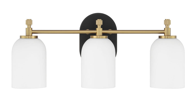 Craftmade 60303-FBSB Council 3 Light Bathroom Vanity Light -Flat Black/Satin Brass