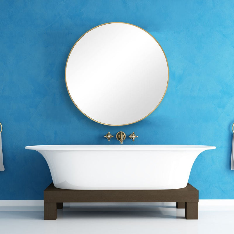 Arculo Brushed Gold Mirror | Modern Round Aluminum Frame Bathroom Vanity Mirror (34 in. W x 34 in. H x 2 in. D)