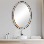 Veluna Rustic Bronze and Antique Gold Mirror | Modern Oval Iron Frame Bathroom Vanity Mirror (24 in. W x 35 in. H x 2 in. D)