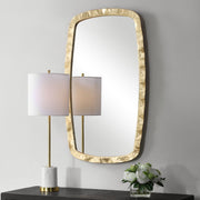 Pavira Gold Leaf Mirror | Modern Rectangle Iron Frame Bathroom Vanity Mirror Mounted Vertical or Horizontal (22 in. W x 38 in. H x 1 in. D)
