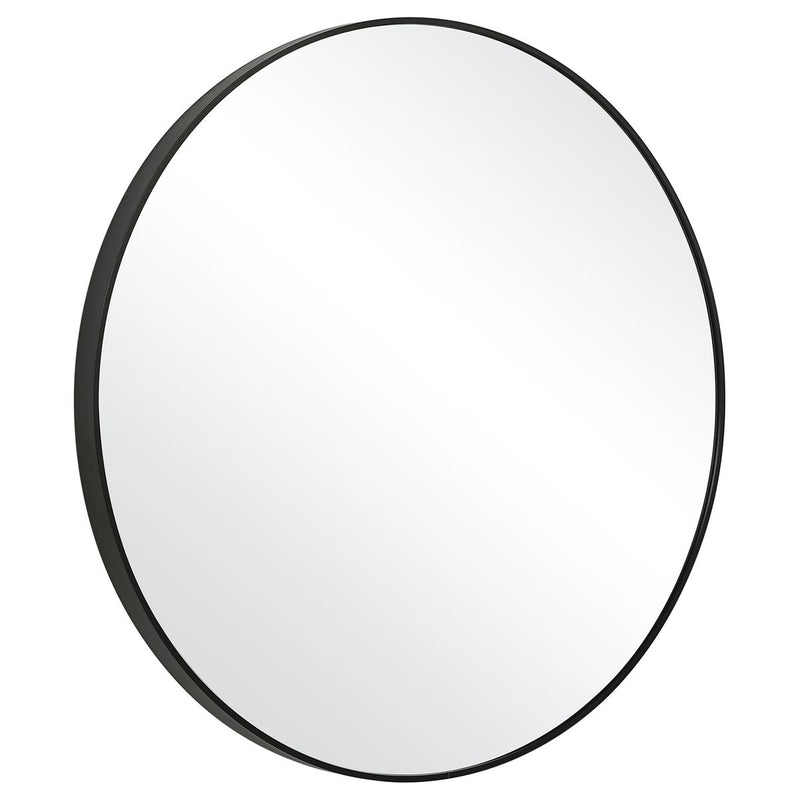 Arculo Satin Black Mirror | Modern Round Aluminum Frame Bathroom Vanity Mirror (34 in. W x 34 in. H x 2 in. D)