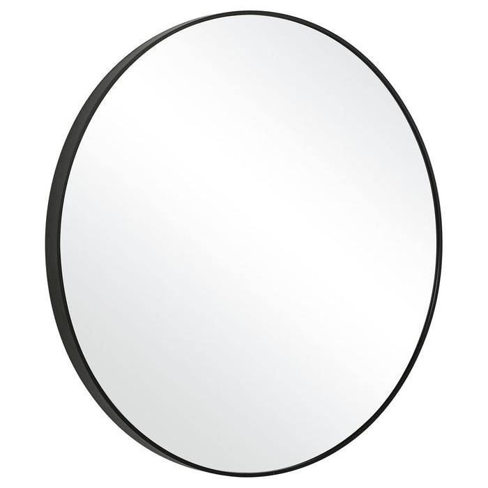 Arculo Satin Black Mirror | Modern Round Aluminum Frame Bathroom Vanity Mirror (34 in. W x 34 in. H x 2 in. D)