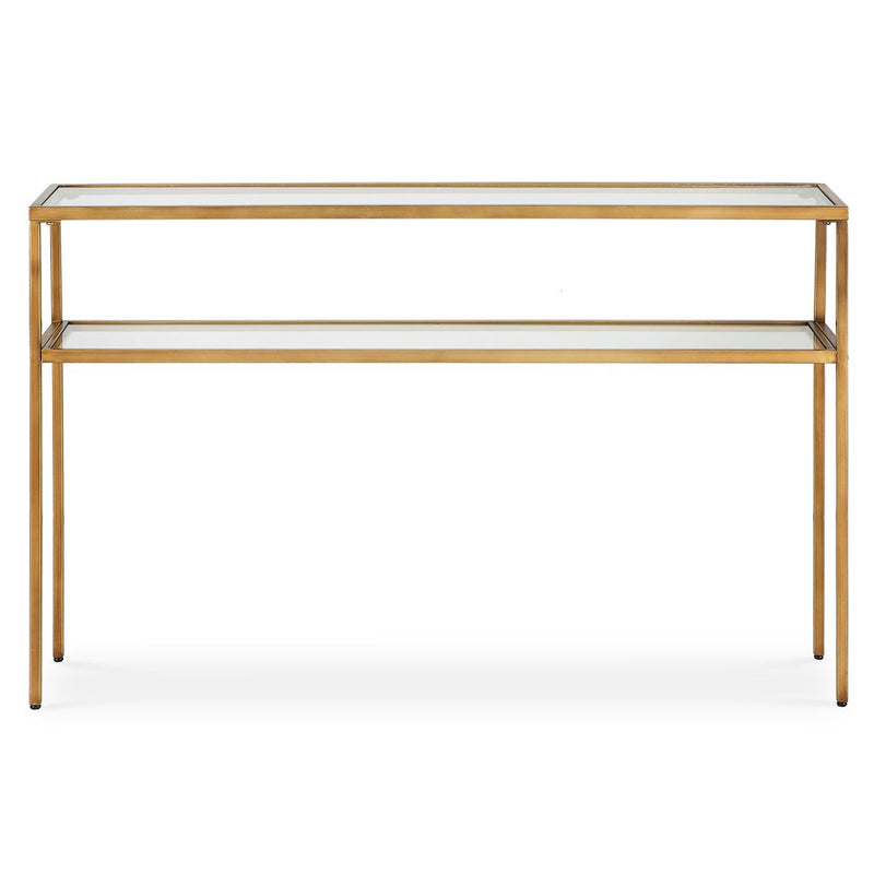 Cavli Console Table | Warm Gold with Tempered Glass Shelves (48 in. W x 30 in. H x 10 in. D)