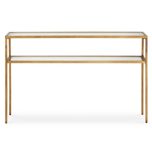 Cavli Console Table | Warm Gold with Tempered Glass Shelves (48 in. W x 30 in. H x 10 in. D)