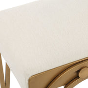 Astoria Antique Brushed Brass Accent Bench | Modern Iron Frame with Textured Light Cream Cushion (24 in. W x 22 in. H x 16 in. D)
