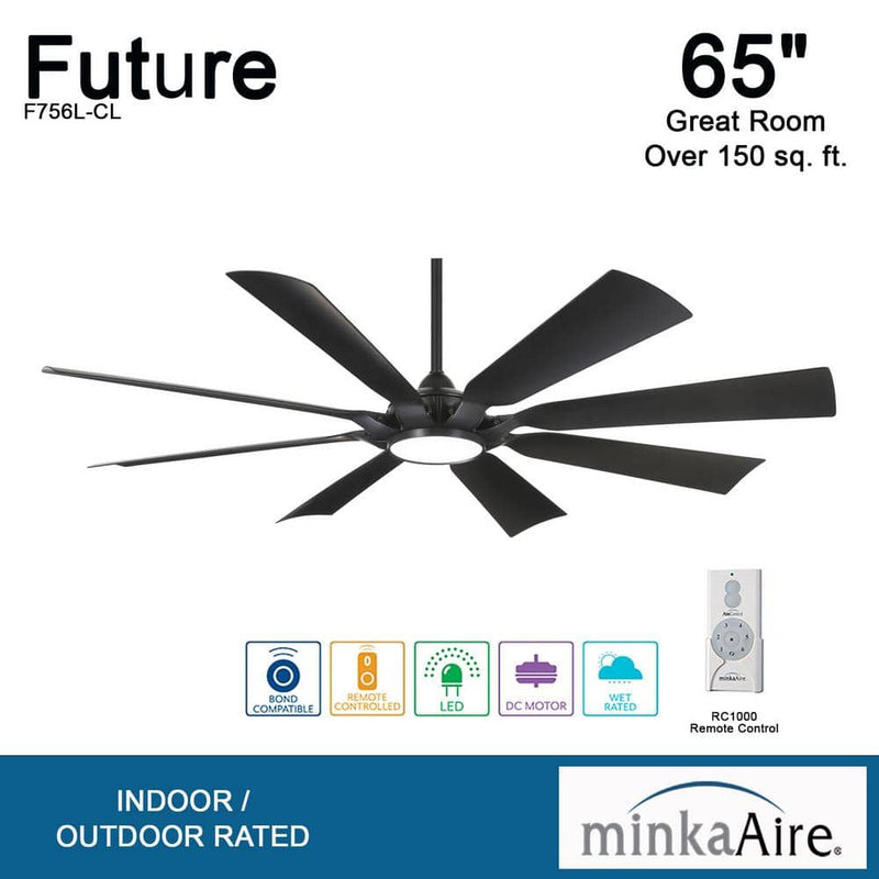Minka Aire Future F756L-CL 65-Inch Wet LED Outdoor Ceiling Fan in Coal Black with Remote