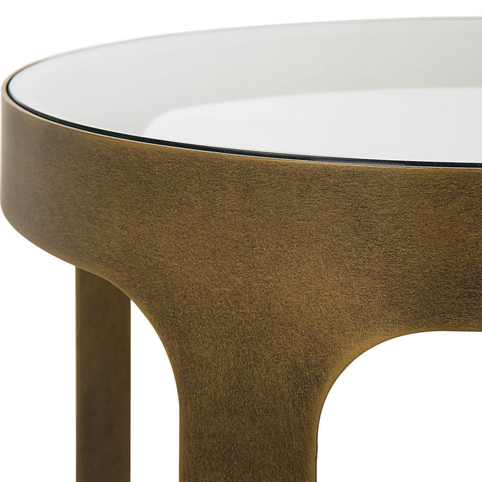 Bosler Accent Table | Metal Frame and Antique Brushed Gold (15 in. W x 25 in. H)