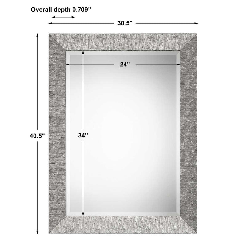 Vellor Metallic Silver Mirror | Classic Rectangle Engineered Wood Frame Bathroom Vanity Mirror Mounted Vertical or Horizontal (31 in. W x 41 in. H x 1 in. D)