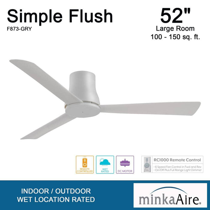 Minka Aire Simple Flush Hugger 52" Grey Outdoor Ceiling Fan with Remote