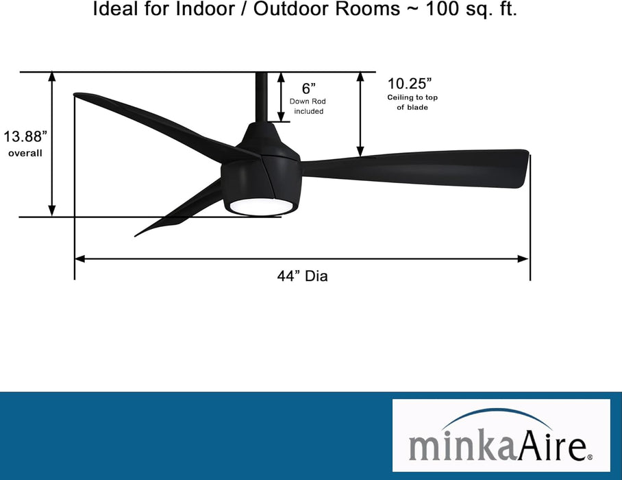 Minka Aire Skinnie 44" LED Indoor / Outdoor Coal Black Ceiling Fan with Remote