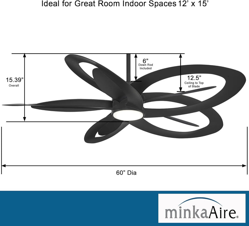 Minka Aire F862L-CL Pinup 60" Coal Black LED Ceiling Fan with Remote