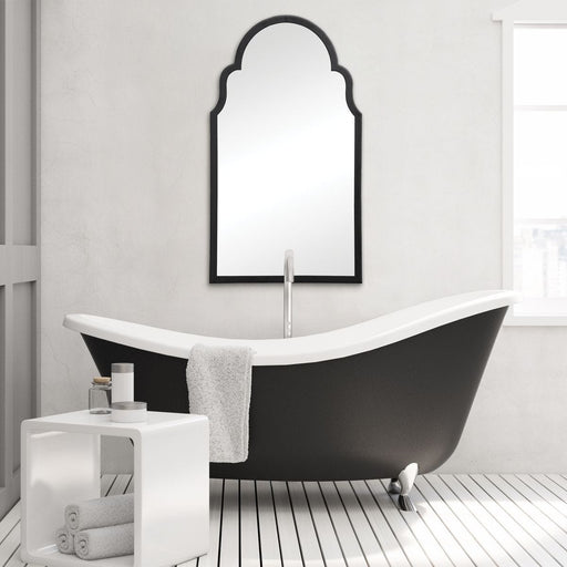Abbey Satin Black Mirror | Modern Arch Iron Frame Bathroom Vanity Mirror (21 in. W x 37 in. H x 1 in. D)