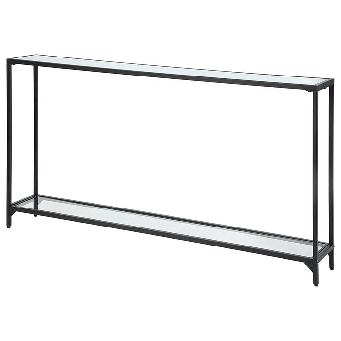 Tivlo Console Table | Satin Black with Mirrored Top and Tempered Glass Bottom (56 in. W x 30 in. H x 8 in. D)