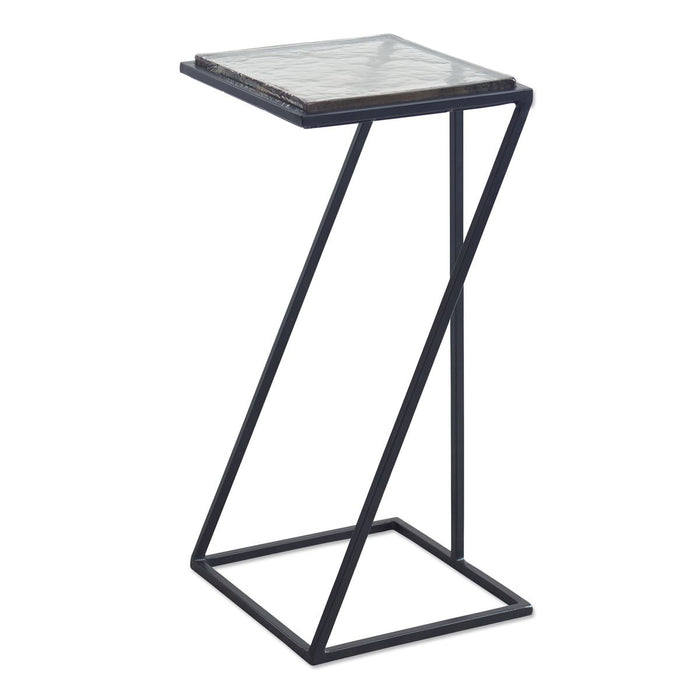 Fortica Accent Table | Black Powder Coat and Thick Cast Glass Top (12 in. W x 25 in. H x 11 in. D)