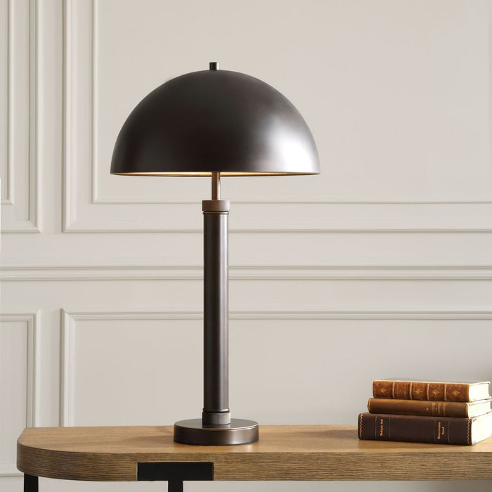 Arvessa Mid Century Modern Oil Rubbed Bronze Metal Table Lamp with Dome Shade (27" H Lamp with 8" H x 15" W Shade)