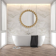 Spindra Rich Gold Mirror | Modern Round Metal Frame Bathroom Vanity Mirror (34 in. W x 34 in. H x 2 in. D)