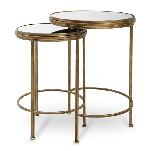 Mavren Nesting Tables Set of 2 | Antique Brushed Gold and Mirrored Top (Medium: 15 in. W x 21 in. H; Large: 18 in. W x 24 in. H)
