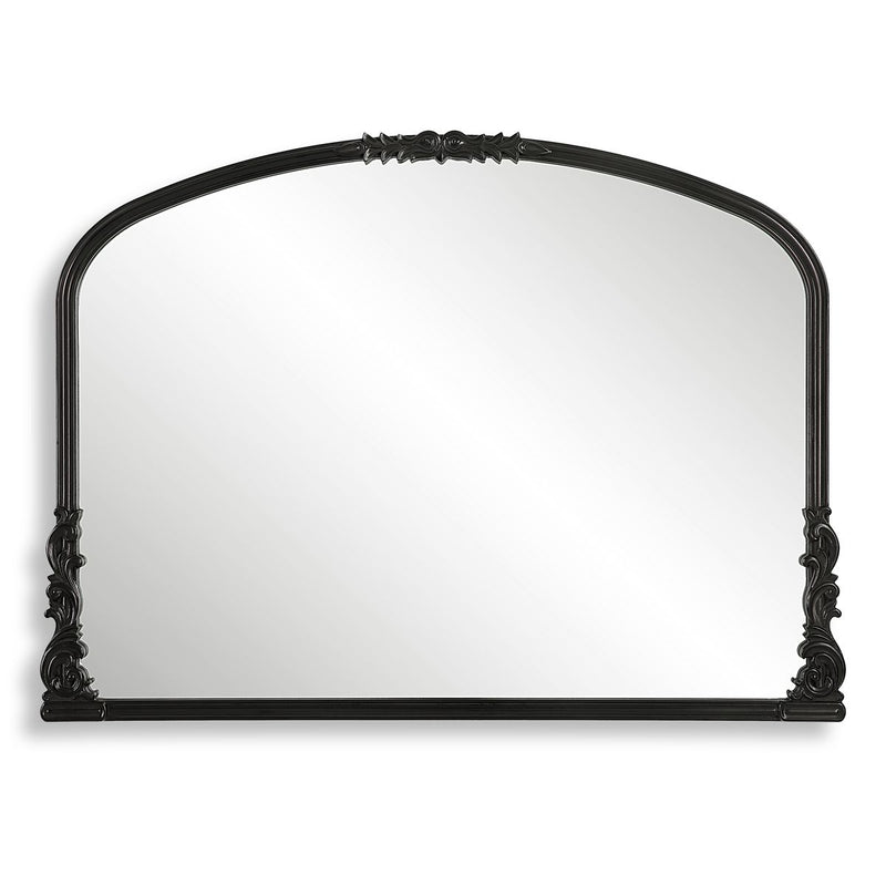 Evara Satin Black Mirror | Classic Ornate Baroque Mantel Engineered Wood Frame Mirror (38 in. W x 28 in. H x 1 in. D)