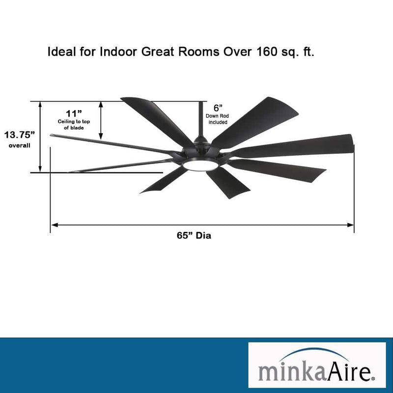 Minka Aire Future F756L-CL 65-Inch Wet LED Outdoor Ceiling Fan in Coal Black with Remote