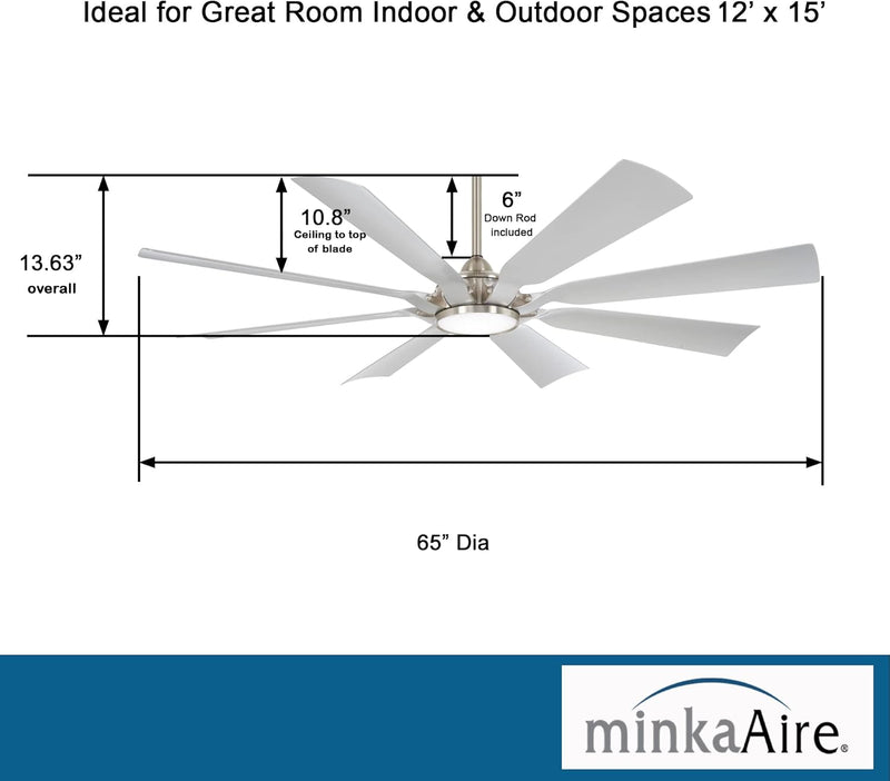 Minka Aire Future F756L-BNW 65-Inch Wet LED Outdoor Ceiling Fan in Brushed Nickel with Remote