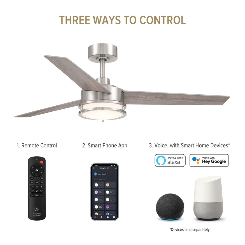 Cassini 52 in. Smart Brushed Nickel Modern Ceiling Fan with LED Light and Remote