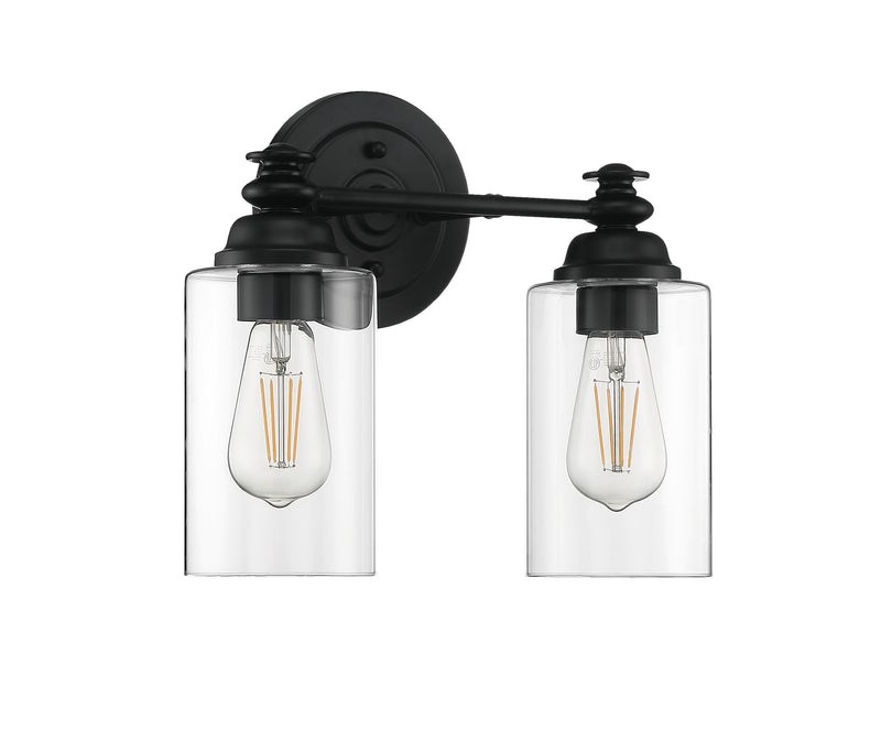 Craftmade 49802-FB-C Dardyn 2 Light Vanity -Flat Black (Clear Glass) - ALCOVE LIGHTING