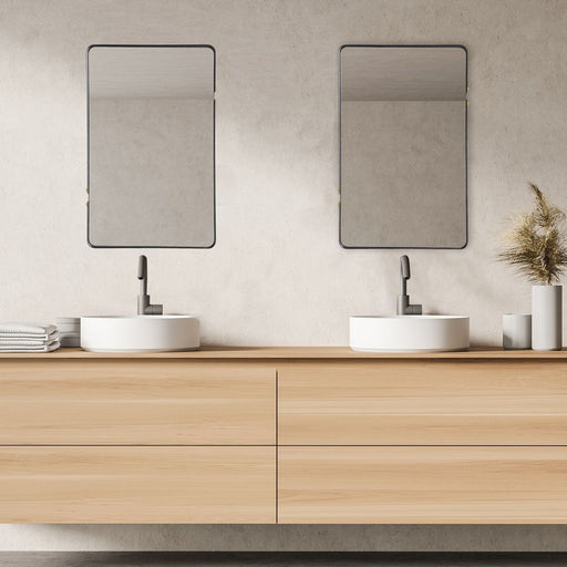 Zerik Matte Black Mirror | Modern Rectangle Iron Frame Bathroom Vanity Mirror with Rounded Corners Mounted Vertical or Horizontal (20 in. W x 32 in. H x 2 in. D)
