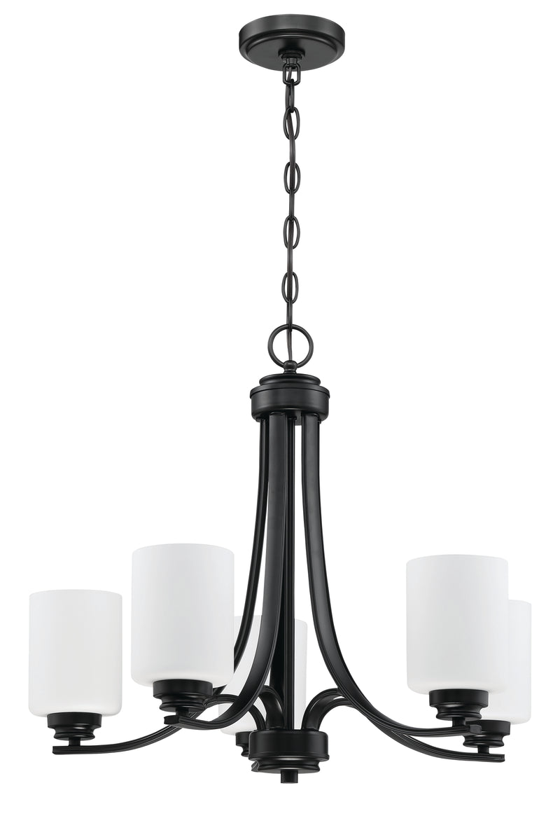 Craftmade 50525-FB-WG Bolden 5 Light Chandelier -Flat Black (White Glass)