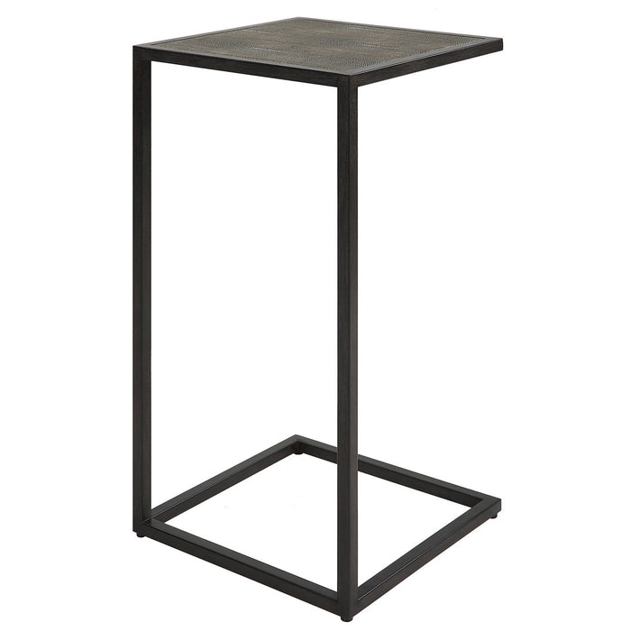 Calden Accent Table | Antique Black with Gray Shagreen Top (12 in. W x 24 in. H)