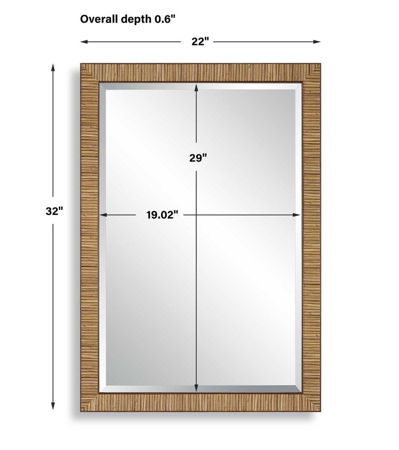 Shorlin Coastal Mirror | Modern Rectangle Rattan Polymer Frame Bathroom Vanity Mirror Mounted Vertical or Horizontal (22 in. W x 32 in. H x 1 in. D)