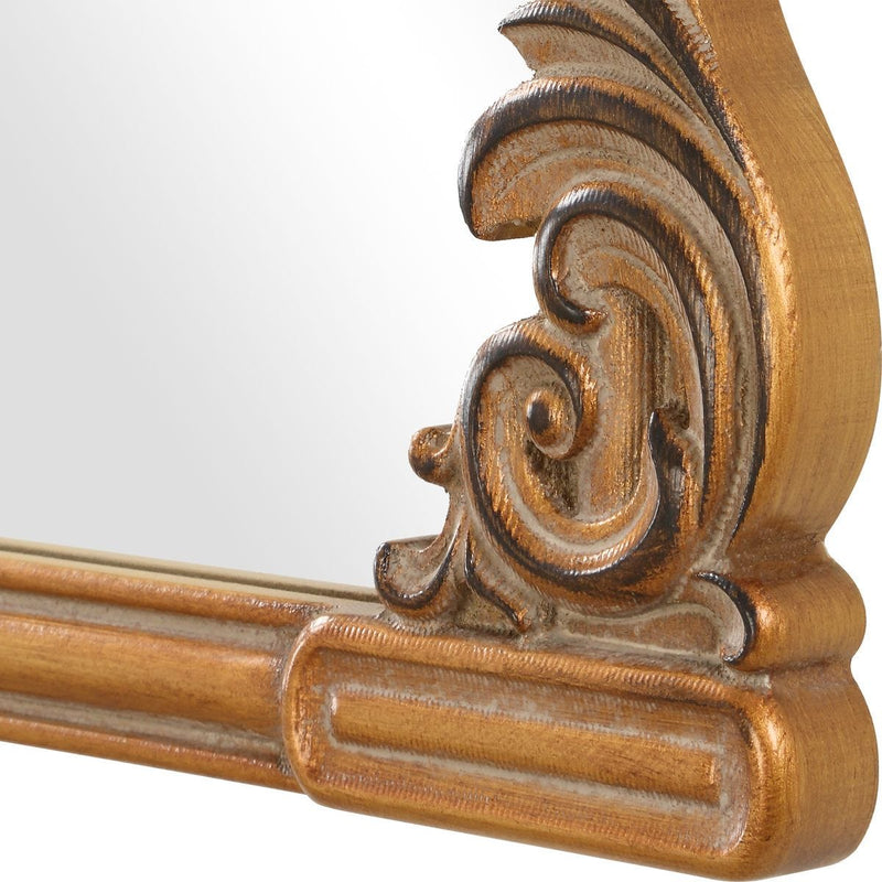 Evara Antique Gold Mirror | Classic Ornate Baroque Arch Engineered Wood Frame Mirror (24 in. W x 36 in. H x 1 in. D)