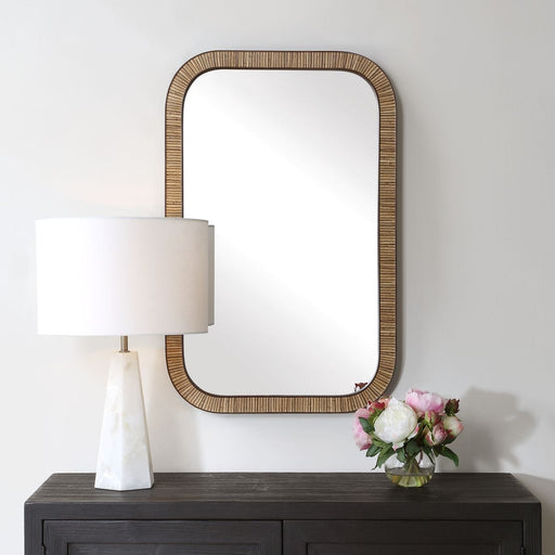Twila Mirror | Modern Rectangle Engineered Rattan Polymer Frame Bathroom Vanity Mirror Mounted Vertical or Horizontal (22 in. W x 34 in. H x 1 in. D)
