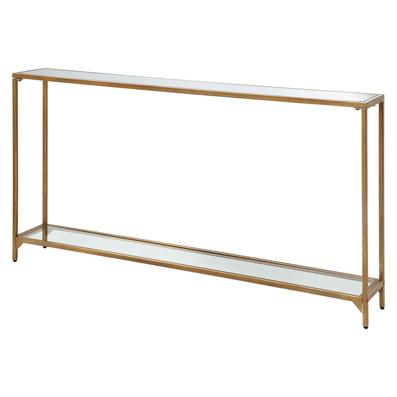 Tivlo Console Table | Warm Gold with Mirrored Top and Tempered Glass Bottom (56 in. W x 30 in. H x 8 in. D)