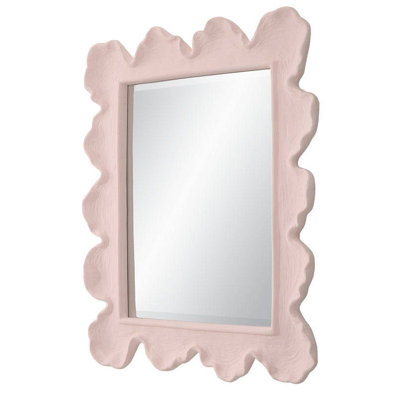 Uttermost Sea Coral 09955 pink modern coastal rectangle bathroom vanity mirror with organic coral-inspired textured frame, 27 in. W x 34 in. H