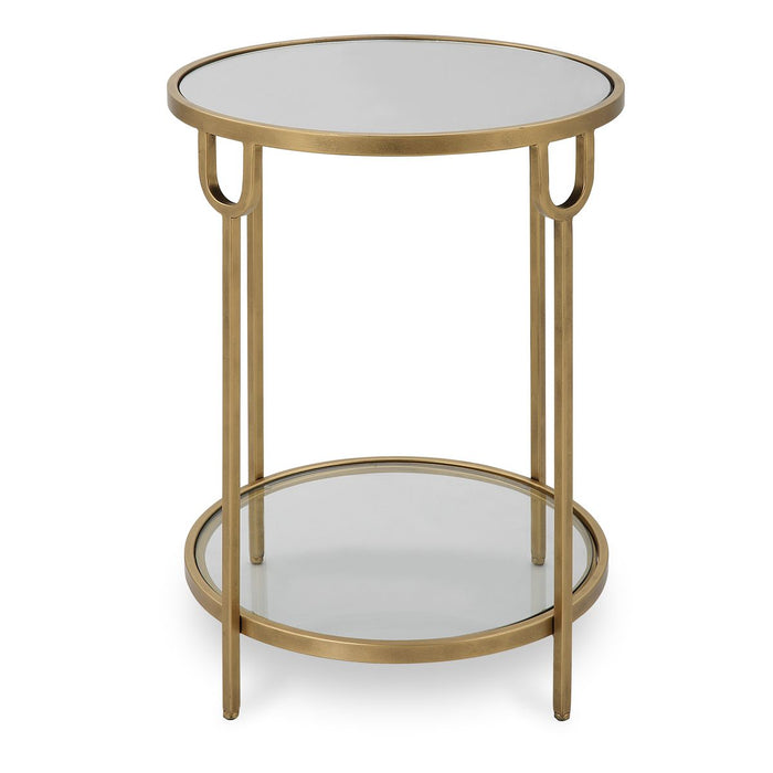 Straven Accent Table | Antique Gold with Mirrored Top and Tempered Glass Bottom (17 in. W x 24 in. H)