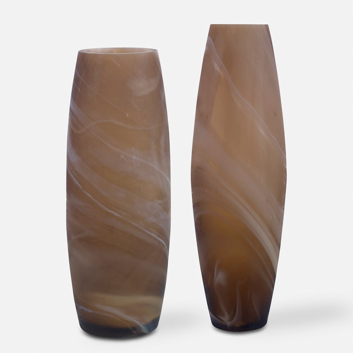 Uttermost Delicate Swirl Caramel Glass Vases, Set/2
