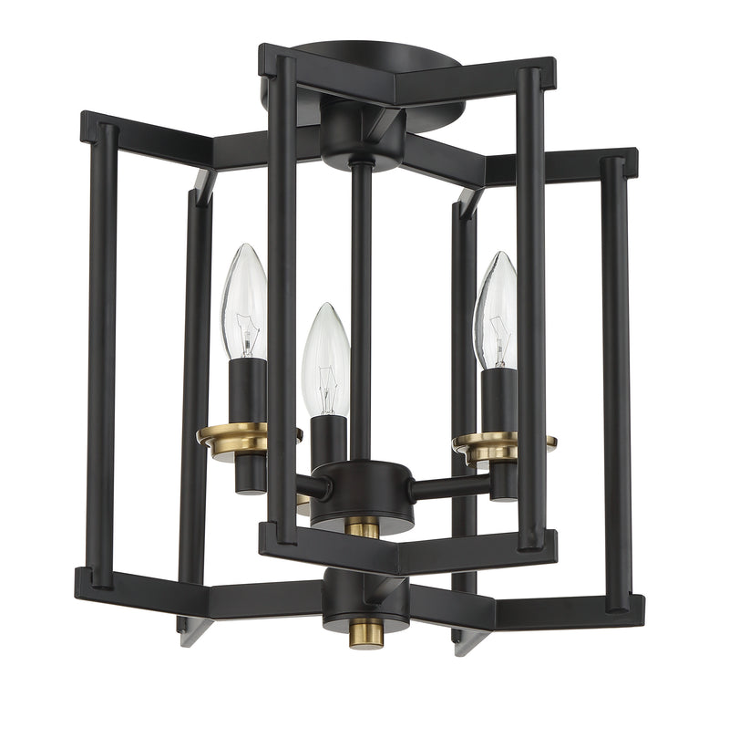 Craftmade 56953-FBSB Avante Grand 3 Light Cage Convertible Semi Flush/Pendant -Flat Black/Satin Brass