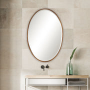 Mirza Gold Leaf Mirror | Modern Oval Iron Frame Bathroom Vanity Mirror Mounted Vertical or Horizontal (24 in. W x 35 in. H x 2 in. D)