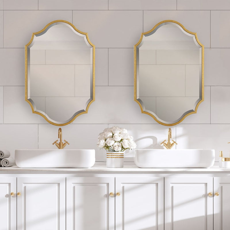 Domari Gold Leaf Mirror | Modern Oval Engineered Wood Frame Bathroom Vanity Mirror Mounted Vertical or Horizontal (27 in. W x 41 in. H x 1 in. D)