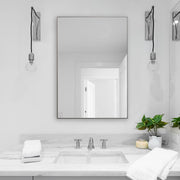 Moden Silver Mirror | Modern Rectangle Frame Bathroom Vanity Mirror Mounted Vertical or Horizontal (21 in. W x 31 in. H x 1 in. D)