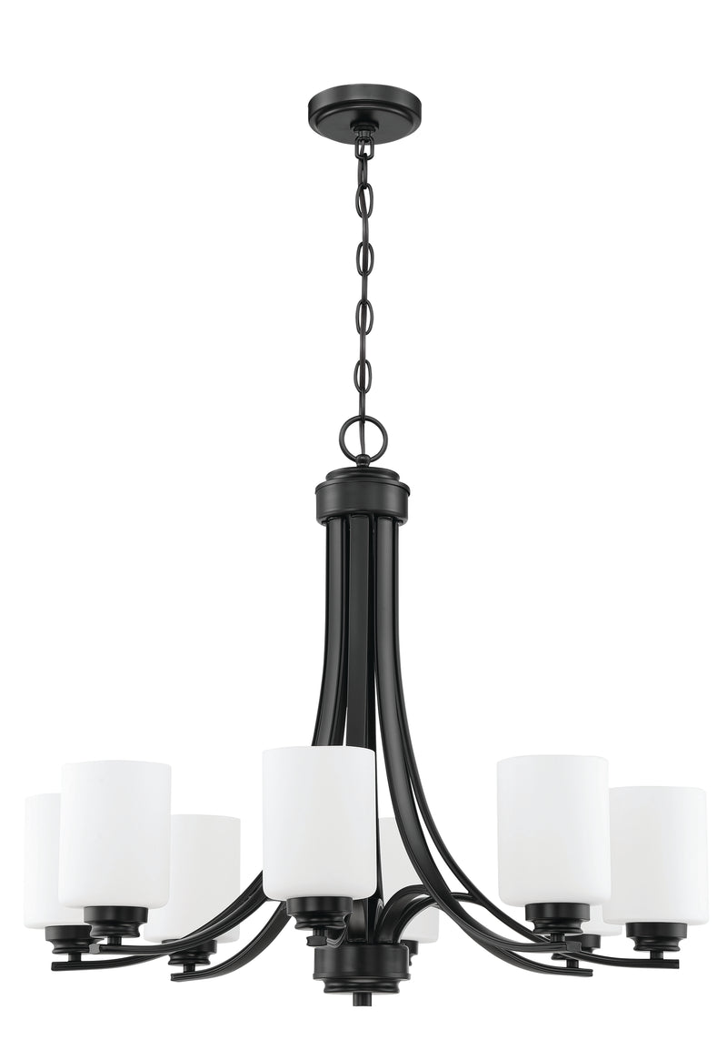 Craftmade 50528-FB-WG Bolden 8 Light Chandelier -Flat Black (White Glass)