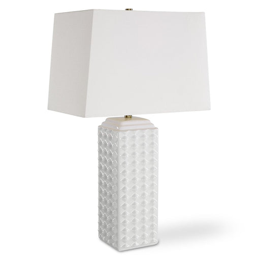 Vintrel Gloss White Modern Ceramic Table Lamp with White Linen Shade (25" H Lamp with 10" H x 15" W x 9" D Shade)