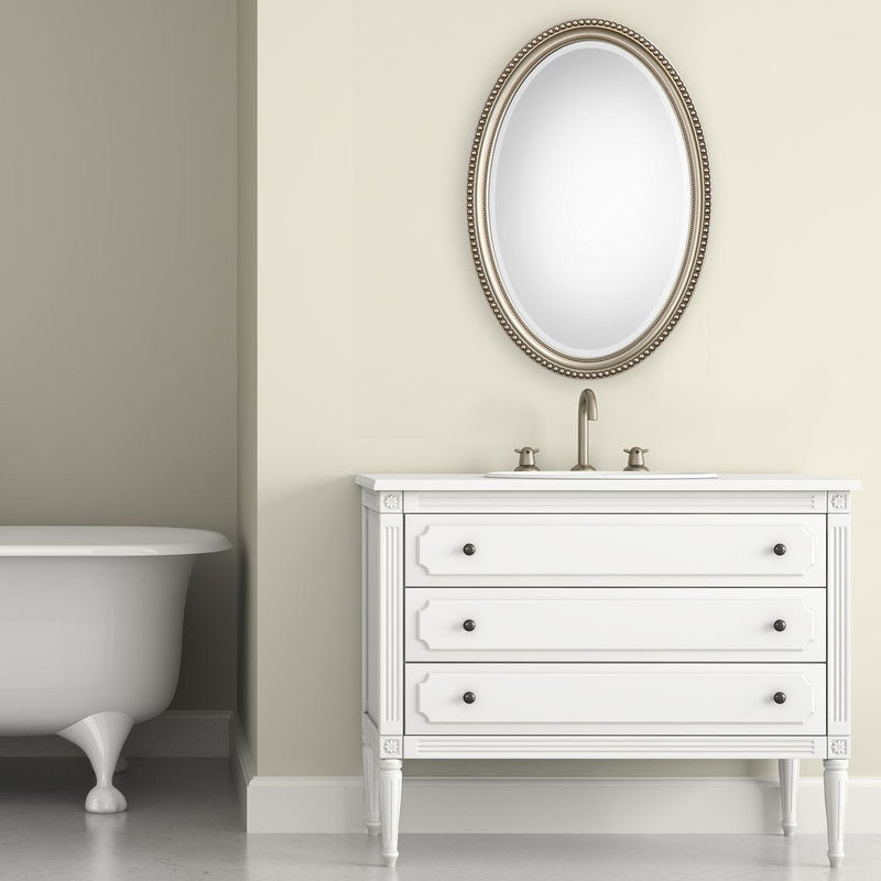 Gemi Metallic Silver Mirror | Modern Oval Polystyrene Frame Bathroom Vanity Mirror Mounted Vertical or Horizontal (22 in. W x 32 in. H x 1 in. D)