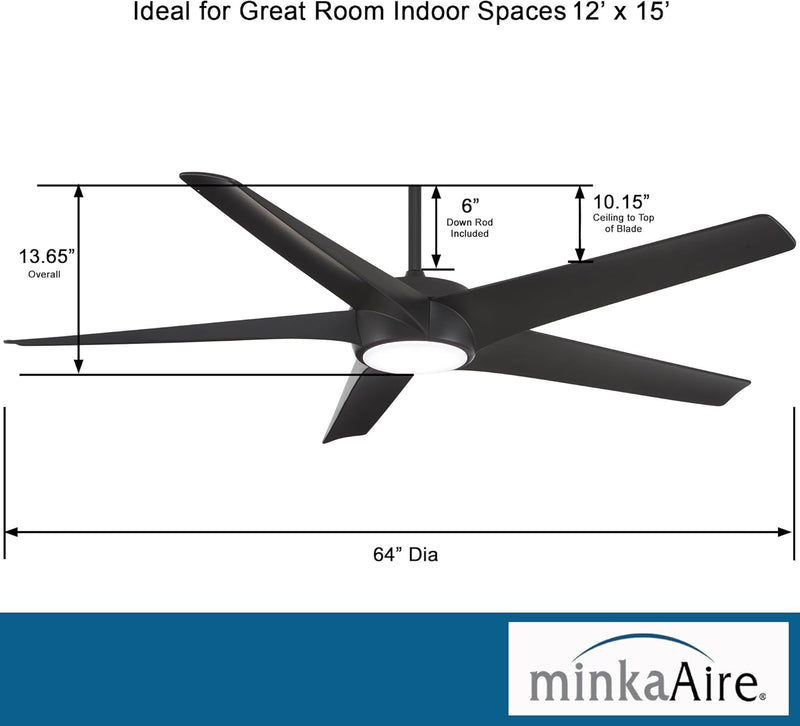 Minka Aire Skymaster F767L-CL 65-Inch LED Ceiling Fan in Coal Black with Remote